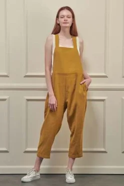 A MenteA Mente Linen Overall Pants - Mustard