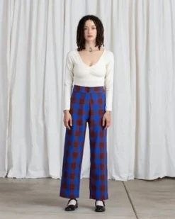 Ali GoldenFly Front Pant - Rust/Cobalt Plaid