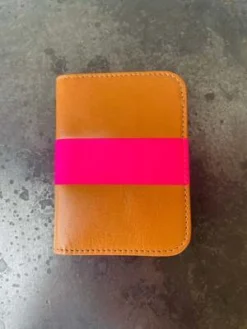 Clare V.Card Case - Natural Rustic/Neon Pink Stripe