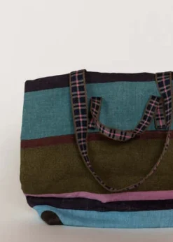 EpiceDelhi Stripe Linen Tote - Blue