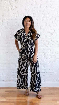 Dress ForumHide And Seek Collared Button Front Jumpsuit - Black