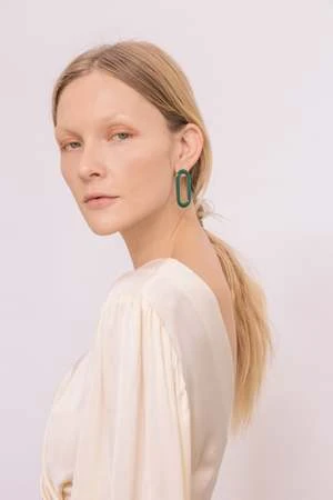 Matter Matters GalleryOval Earrings - Enamel Green - Image 2