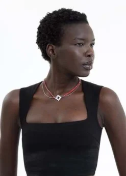 DEPARTMENTRed And White Rhinestone Mix Necklace