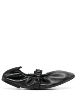 GanniScrunchie Leather Ballerina - Black