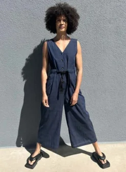 Seek CollectiveAriel Romper - Deep Indigo Grid