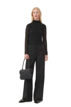 GanniStretch Stripe Wide High Waist Pants - Black