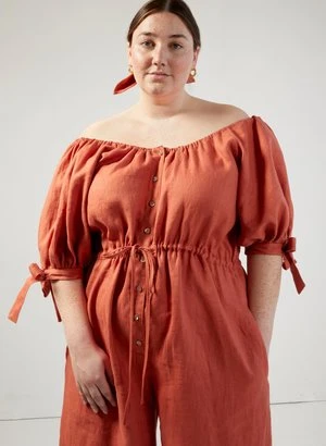 Eliza FaulknerLinen Jumpsuit - Terracotta - Image 7