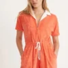 Marine LayerTerry Out Romper - Hot Coral
