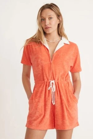 Marine LayerTerry Out Romper - Hot Coral