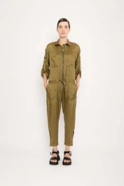 UMA | Raquel DavidowiczUtility Satin Jumpsuit - Olive/Black