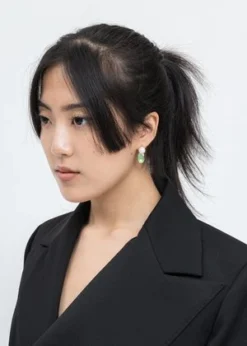 DEPARTMENTGold Green Tulip And Pearl Earring - White Gold/Green