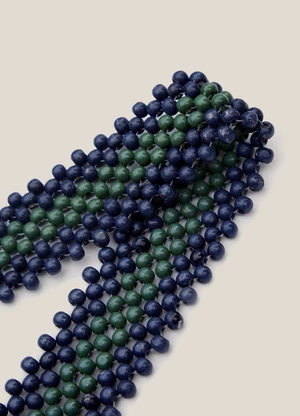 YMCWooden Bead Bag - Navy/Green - Image 5