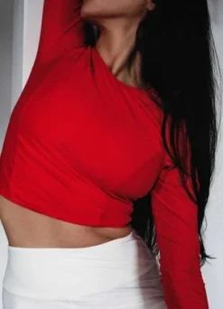 HauslabelLONG SLEEVE CROPPED TOP - REDCOAT